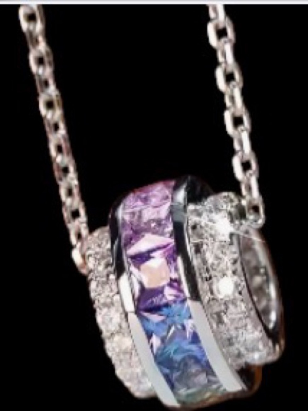 Multi-Color Ring Silver Pendant Necklace with Purple/Blue/Pink Cubic Zirconias - Picture 7 of 11